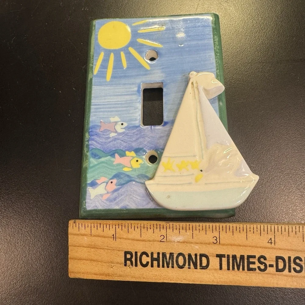 Sailboat Single Toggle Light Switch Cover Nautical Fish Waves Sun 3-D‎ Ceramic
